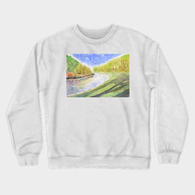 Morning Light, River Derwent, Derbyshire Crewneck Sweatshirt by WaterGardens